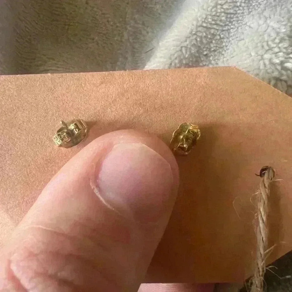 Vintage Gold Tone  & Green Lucite Jelly Belly Pierced Stud Earrings 0.75” - Picture 3 of 5